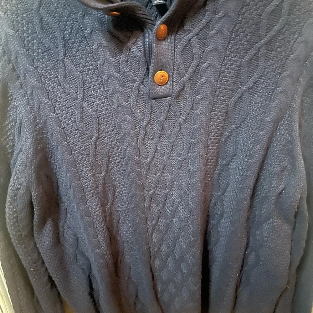 J. Crew Men's Dark Blue fisherman cable sweater Turtleneck - Men’s large